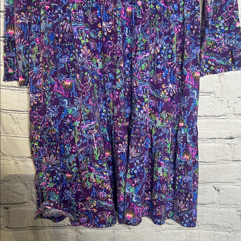 Lilly Pulitzer Dark Purple Floral V-Neck Tiered Dress Size Small - Picture 13 of 13
